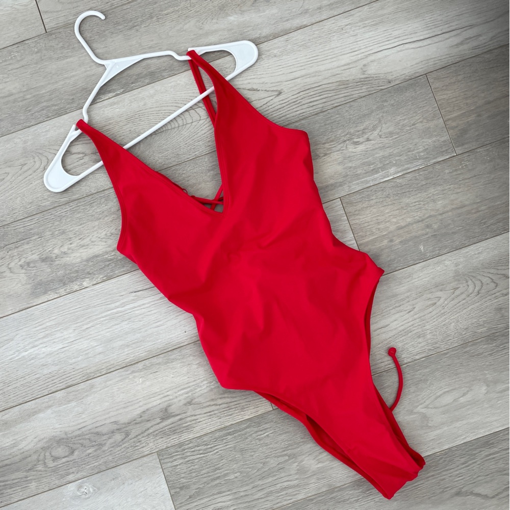 TA3 Cheeky Plungey Swimsuit one piece womens Red (large)